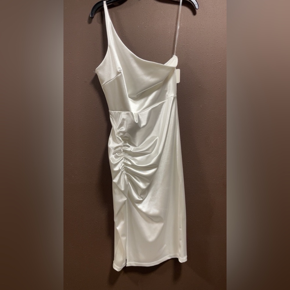 EUC size small Windsor one shoulder White Satin Dress midi cocktail